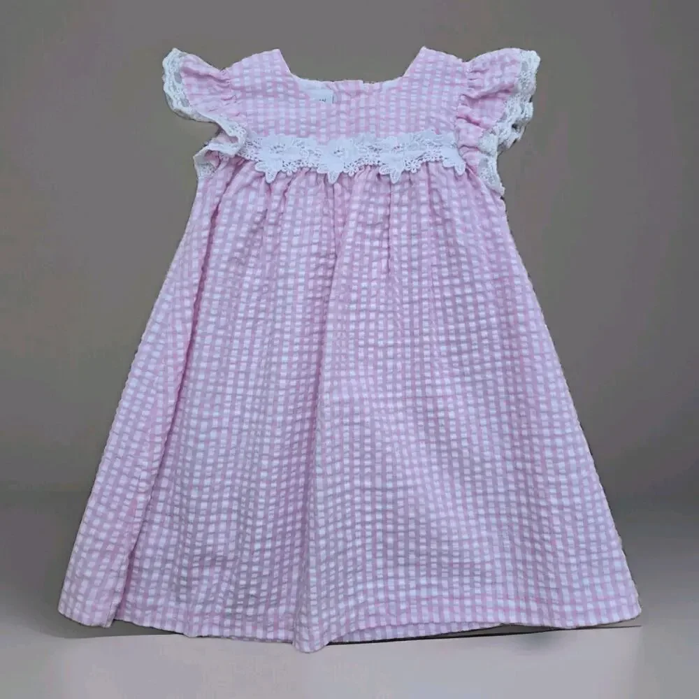 Bonnie Jean girls Seercucker Dress Size 2T Pink White Check Summer Beach‎ Fancy
